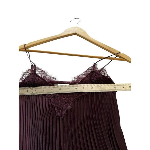 Vince Womans Pleated Midi Dress V-Neck XXS Deep Burgundy Lace Trim sleeveless - Picture 7 of 12